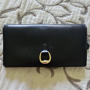Ralph Lauren black Crosshatch Leather Slim 1/2 fold wallet.